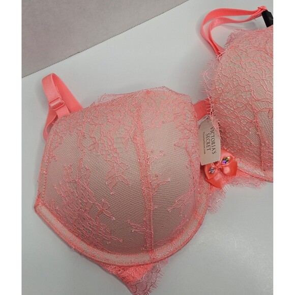 Victoria’s Secret Lined Perfect Coverage Push-Up Bra Pigeonnant 32DD NWT Coral - Picture 3 of 9